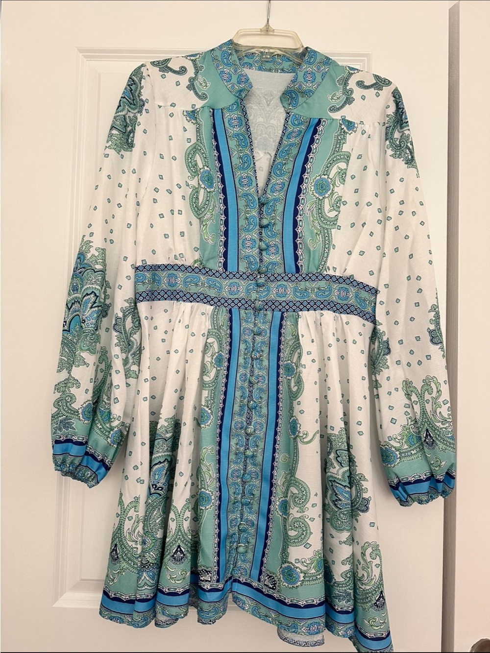 White and Teal Paisley Midi Dress BNWOT